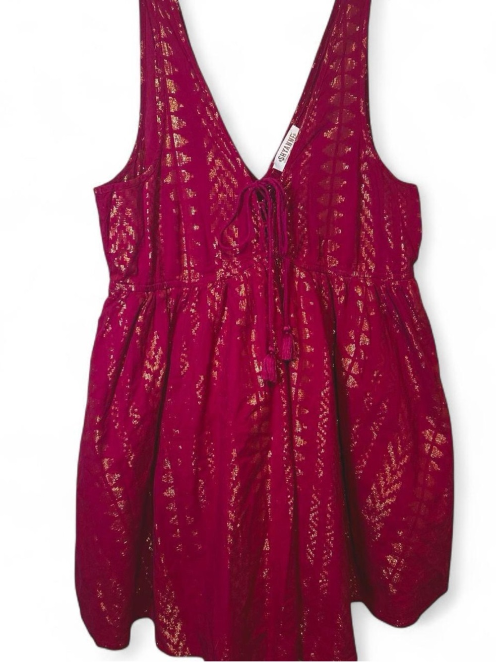 Shyanne Geo Print Tassle western rodeo chic magenta gold babydoll summer dress